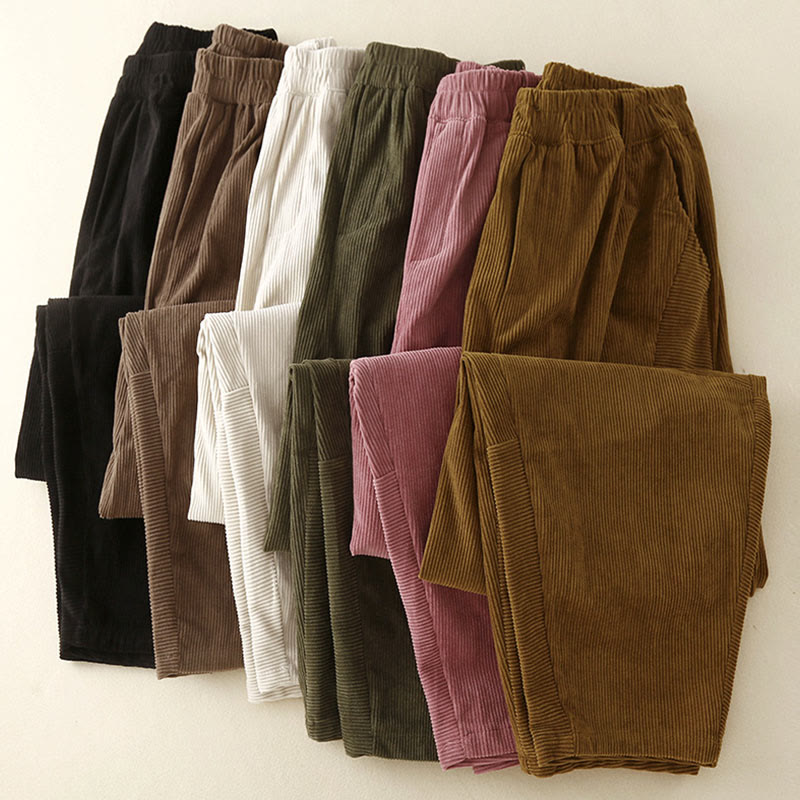 Pantaloni harem da donna in velluto a coste di cotone con tasche, modello Buddha Stones Commute Vintage Plain - image 23