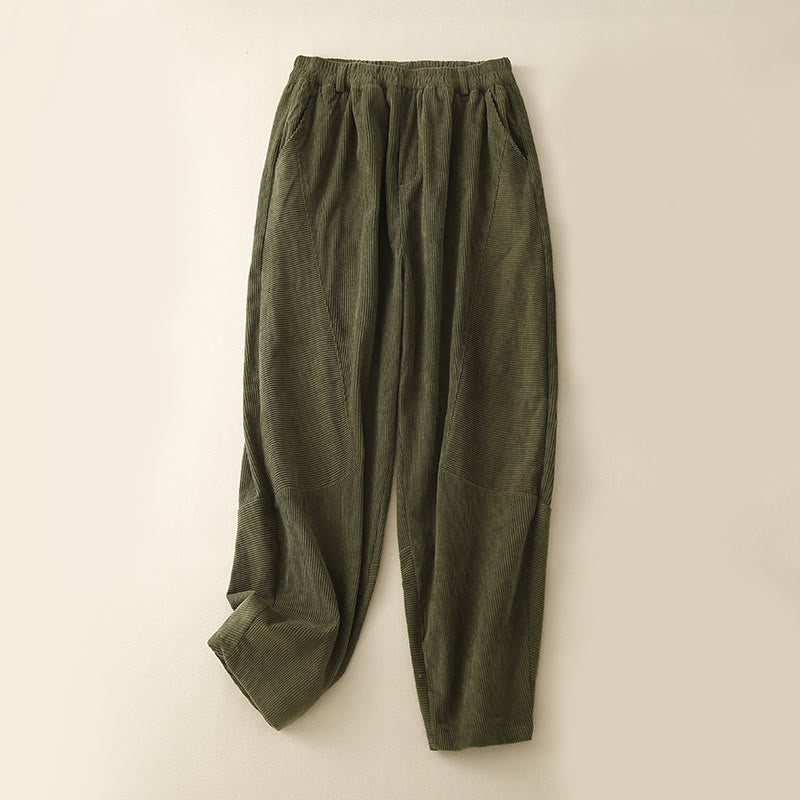 Pantaloni harem da donna in velluto a coste di cotone con tasche, modello Buddha Stones Commute Vintage Plain - Verde oliva - US8-10, UK/AU12-14, EU40-42 (2XL) - image 5