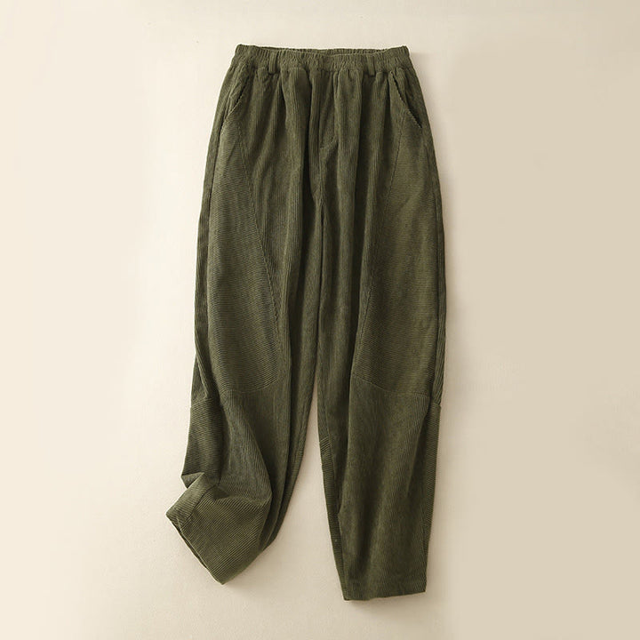 Pantaloni harem da donna in velluto a coste di cotone con tasche, modello Buddha Stones Commute Vintage Plain - Verde oliva - US8-10, UK/AU12-14, EU40-42 (2XL) - image 5