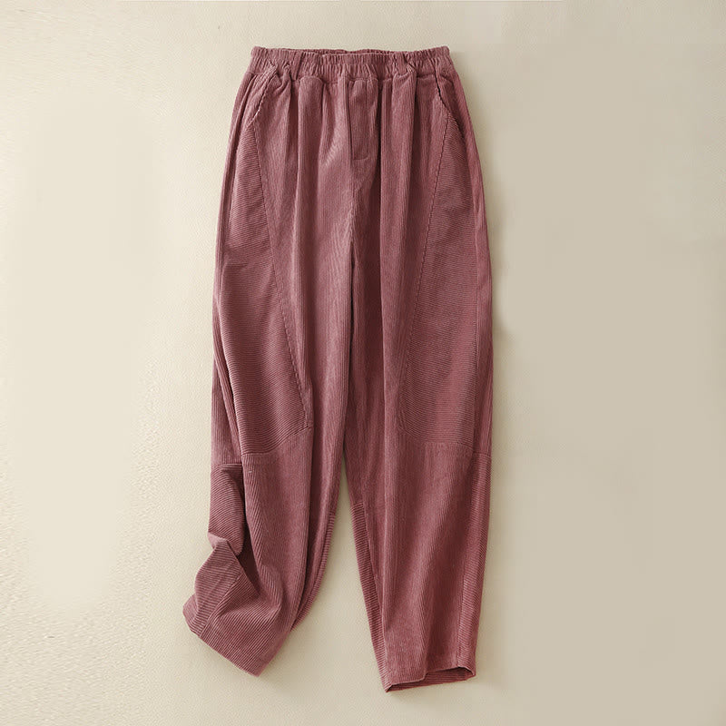 Pantaloni harem da donna in velluto a coste di cotone con tasche, modello Buddha Stones Commute Vintage Plain - RossoViolaPale - US8-10, UK/AU12-14, EU40-42 (2XL) - image 15
