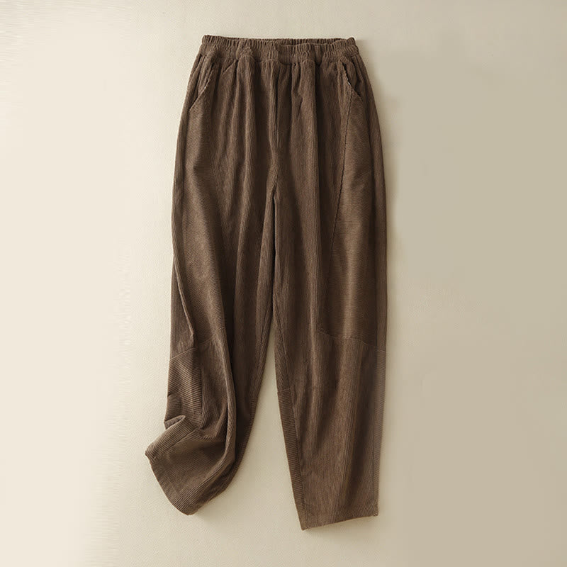 Pantaloni harem da donna in velluto a coste di cotone con tasche, modello Buddha Stones Commute Vintage Plain - Siena - US8-10, UK/AU12-14, EU40-42 (2XL) - image 1