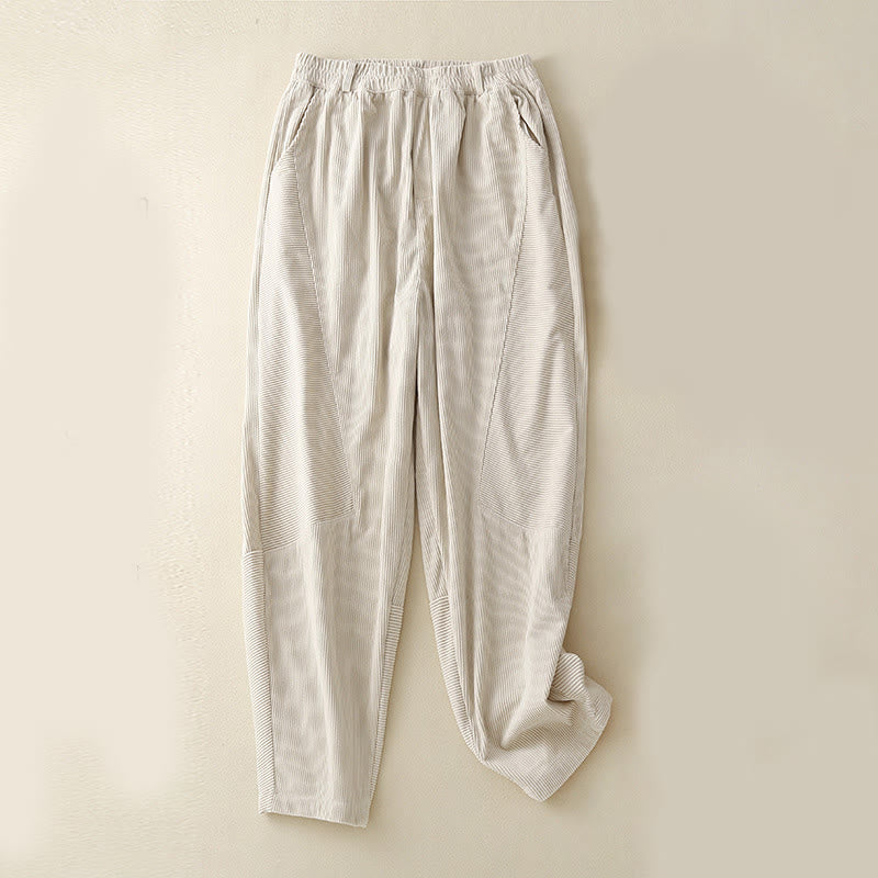 Pantaloni harem da donna in velluto a coste di cotone con tasche, modello Buddha Stones Commute Vintage Plain - Beige - US8-10, UK/AU12-14, EU40-42 (2XL) - image 11