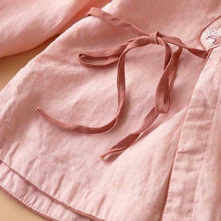 Camicia da donna in cotone a maniche lunghe con scollo a V, motivo Buddha Stones, fiori ricamati casual - image 5
