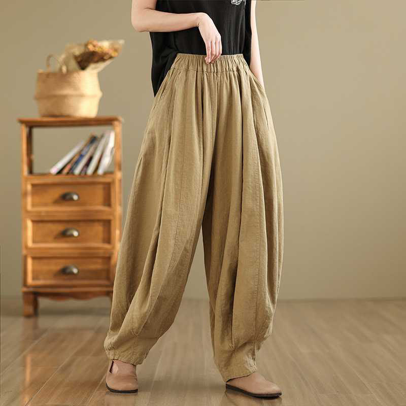 Pantaloni harem da donna in cotone e lino con tasche, modello Buddha Stones , casual e semplici, primaverili - PaleGoldenrod - US8-10, UK/AU12-14, EU40-42 (2XL) - image 10