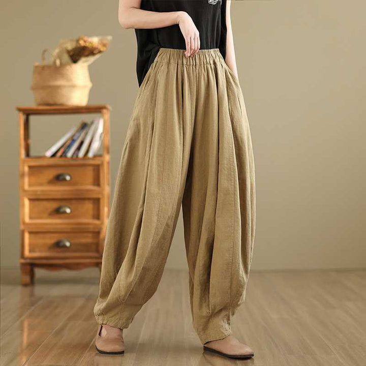 Pantaloni harem da donna in cotone e lino con tasche, modello Buddha Stones , casual e semplici, primaverili - PaleGoldenrod - US8-10, UK/AU12-14, EU40-42 (2XL) - image 10