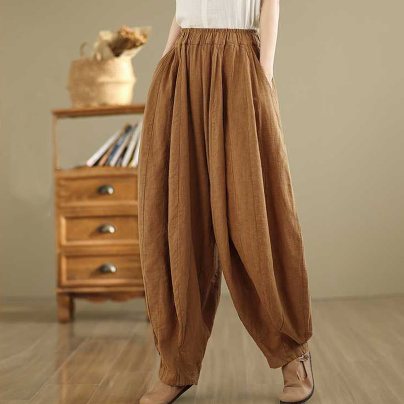 Pantaloni harem da donna in cotone e lino con tasche, modello Buddha Stones , casual e semplici, primaverili - Perù - US8-10, UK/AU12-14, EU40-42 (2XL) - image 0