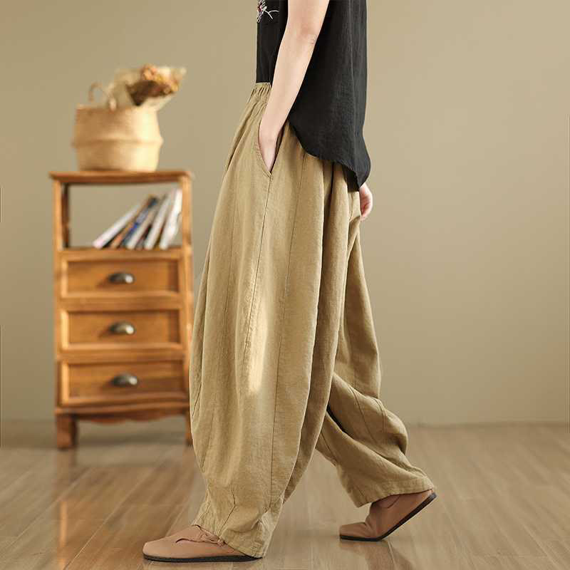 Pantaloni harem da donna in cotone e lino con tasche, modello Buddha Stones , casual e semplici, primaverili - image 12