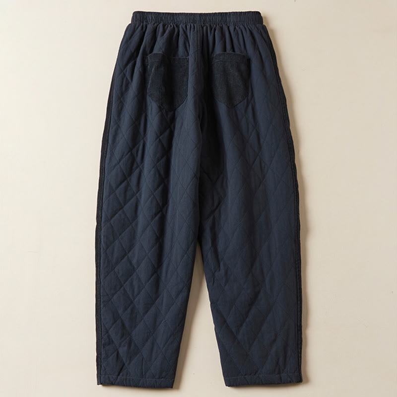 Pantaloni harem termici da donna in cotone con tasche e design trapuntato a rombi Buddha Stones - image 1