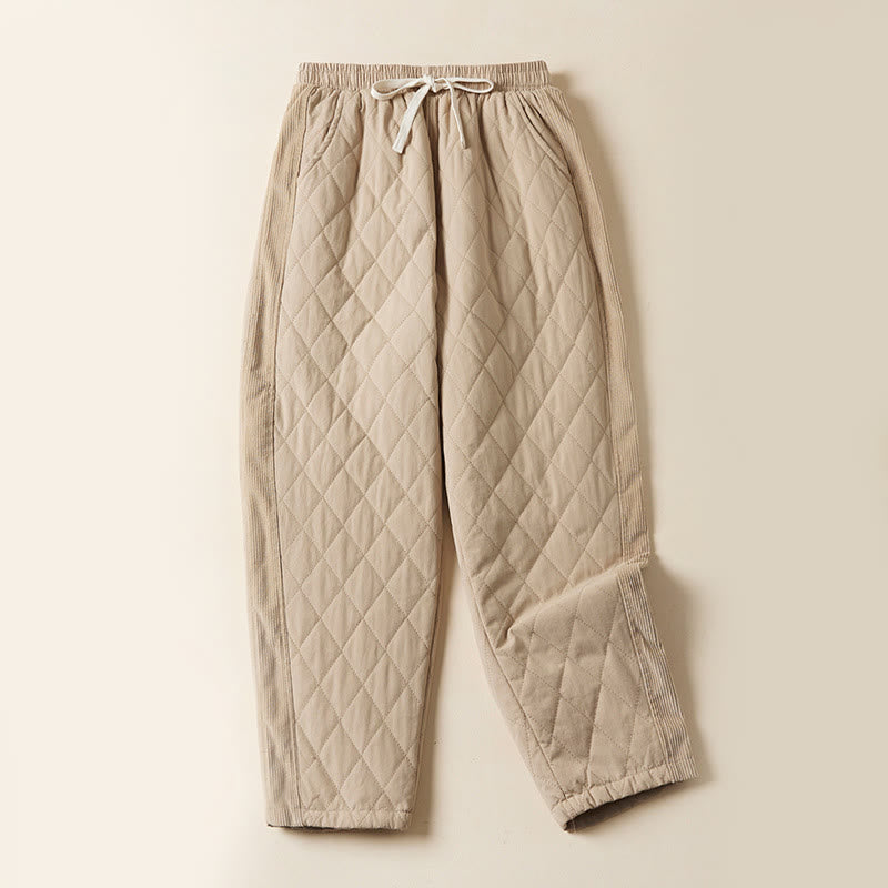 Pantaloni harem da donna in cotone con tasche, foderati in pile termico, con motivo trapuntato a rombi Buddha Stones - LemonChiffon - US8-10, UK/AU12-14, EU40-42 (2XL) - image 10