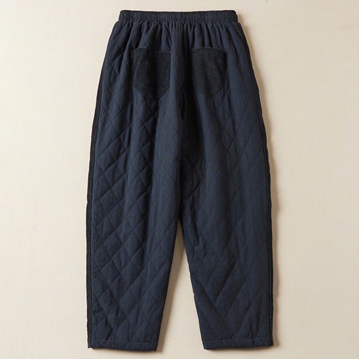 Pantaloni harem termici da donna in cotone con tasche e design trapuntato a rombi Buddha Stones - image 1