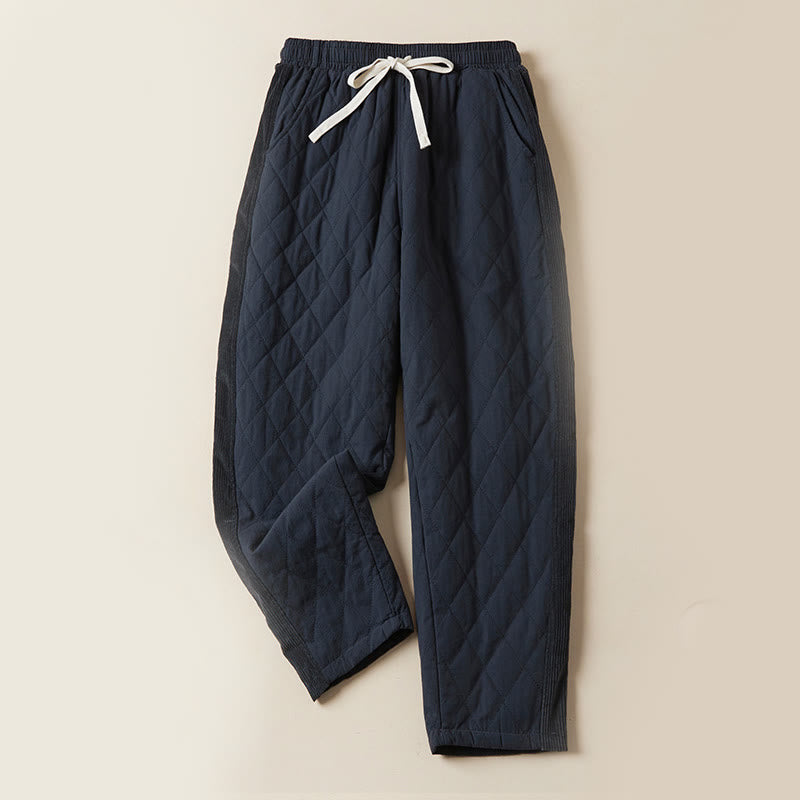 Pantaloni harem da donna in cotone con tasche, foderati in pile termico, con motivo trapuntato a rombi Buddha Stones - Blu notte - US8-10, UK/AU12-14, EU40-42 (2XL) - image 1