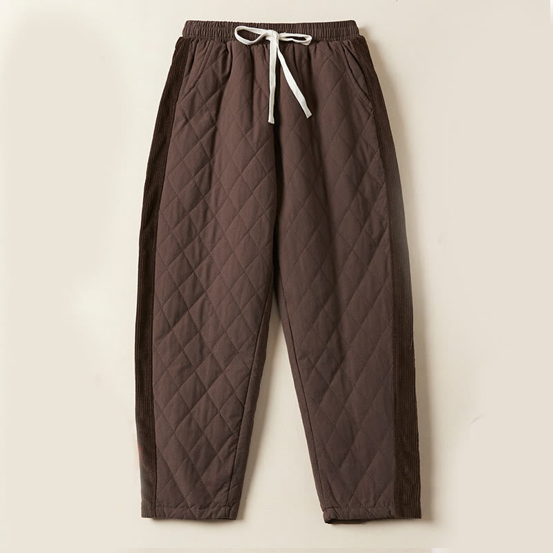 Pantaloni harem da donna in cotone con tasche, foderati in pile termico, con motivo trapuntato a rombi Buddha Stones - Marrone sella - US8-10, UK/AU12-14, EU40-42 (2XL) - image 19