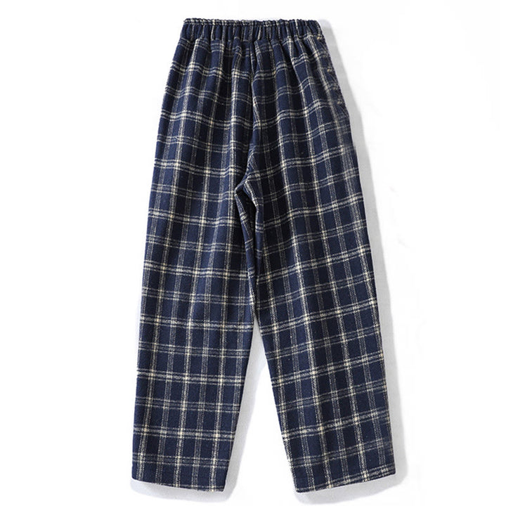 Pantaloni harem da donna in cotone con fodera in pile e tasche, motivo a quadri retrò Buddha Stones - image 2