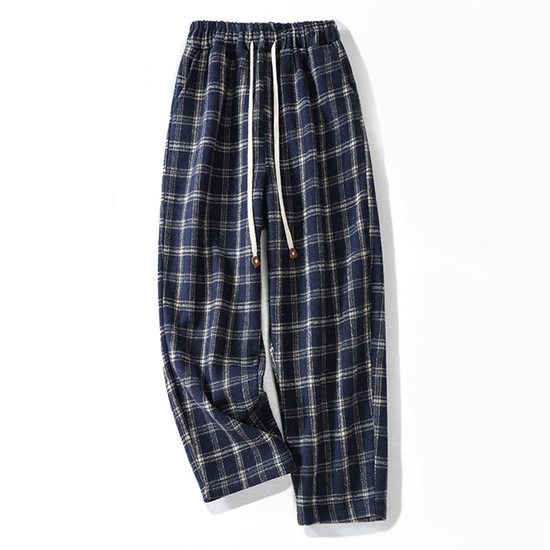 Pantaloni harem da donna in cotone con fodera in pile e tasche, motivo a quadri retrò Buddha Stones - Blu notte - US8-10, UK/AU12-14, EU40-42 (2XL) - image 1