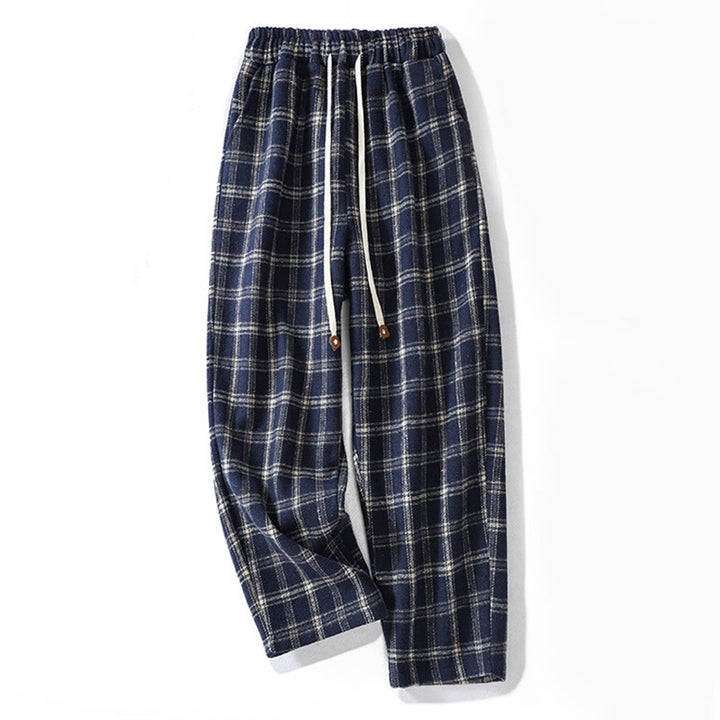 Pantaloni harem da donna in cotone con fodera in pile e tasche, motivo a quadri retrò Buddha Stones - Blu notte - US8-10, UK/AU12-14, EU40-42 (2XL) - image 1
