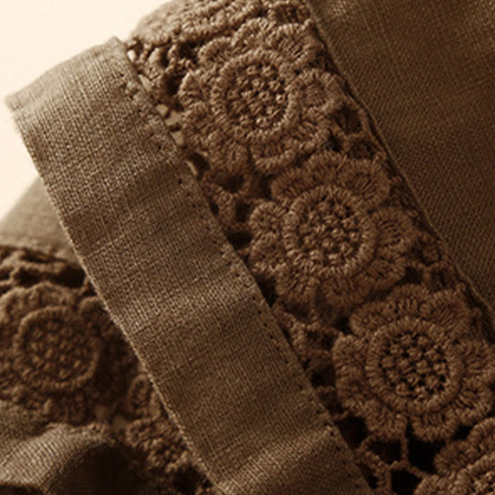 Pantaloncini da donna in cotone e lino con lacci e tasche, in tinta unita, con fondo in pizzo cavo , Buddha Stones - image 52