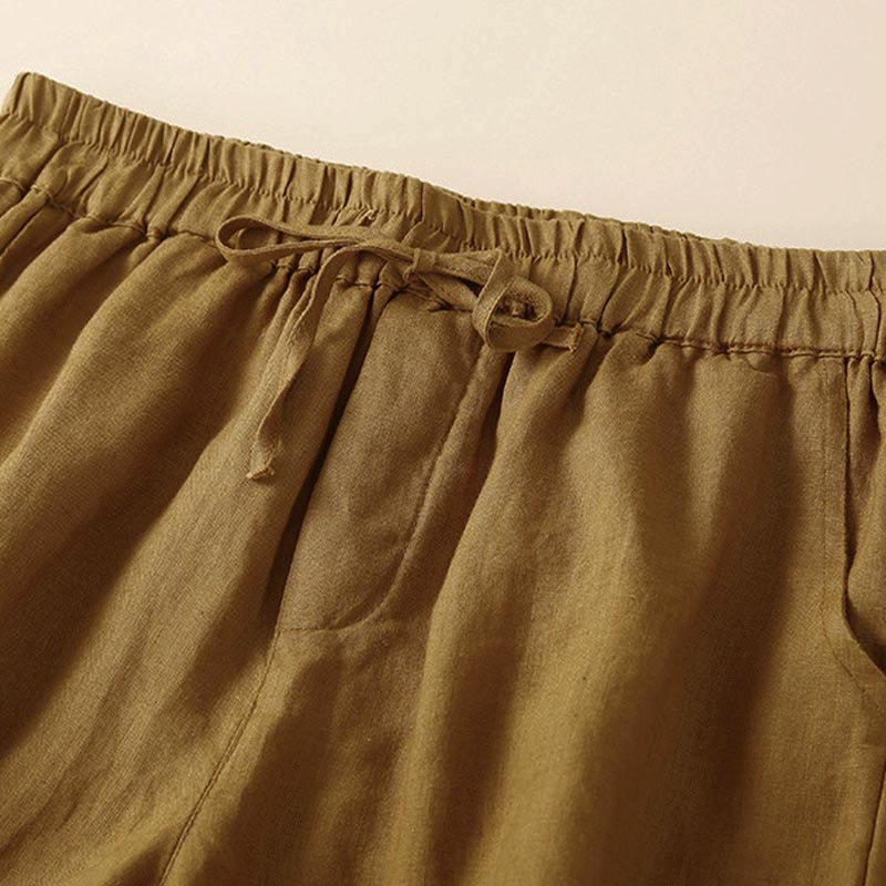 Pantaloncini da donna in cotone con lacci e tasche, modello Buddha Stones, tinta unita, con fondo in pizzo cavo - image 24