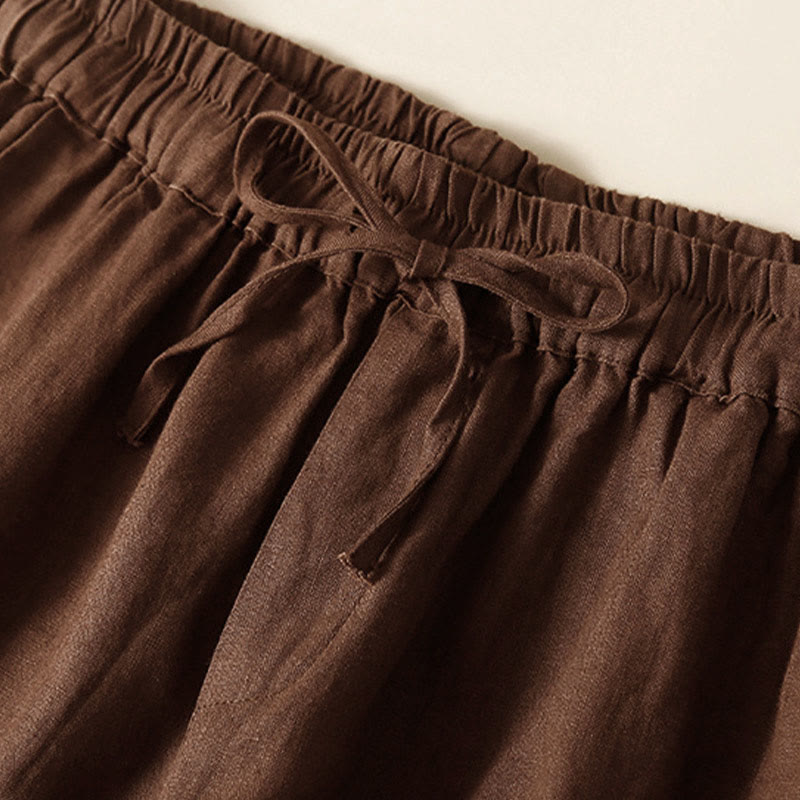 Pantaloncini da donna in cotone e lino con lacci e tasche, in tinta unita, con fondo in pizzo cavo , Buddha Stones - image 40