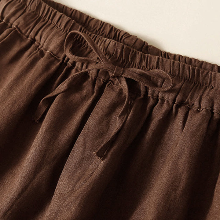 Pantaloncini da donna in cotone e lino con lacci e tasche, in tinta unita, con fondo in pizzo cavo , Buddha Stones - image 40