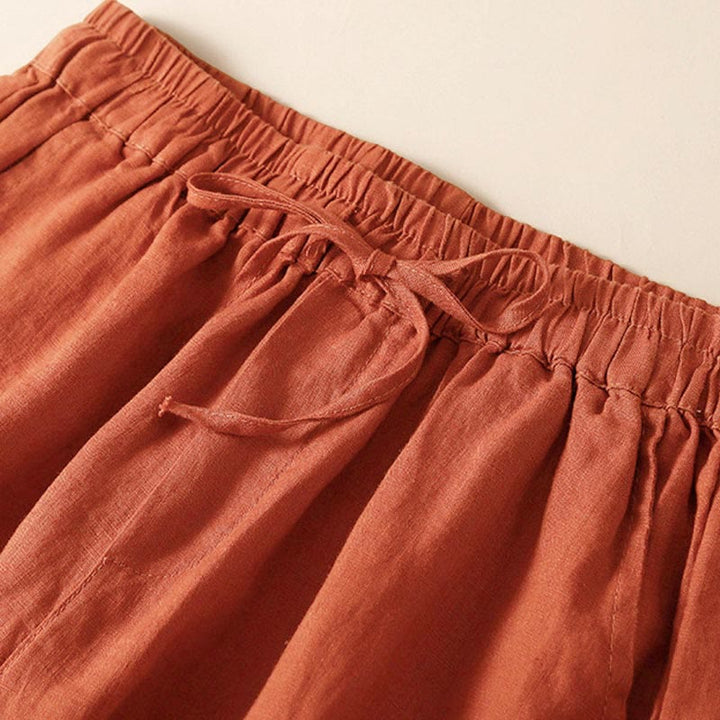 Pantaloncini da donna in cotone e lino con lacci e tasche, in tinta unita, con fondo in pizzo cavo , Buddha Stones - image 49
