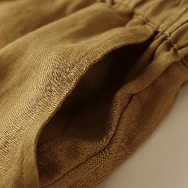 Pantaloncini da donna in cotone e lino con lacci e tasche, in tinta unita, con fondo in pizzo cavo , Buddha Stones - image 29