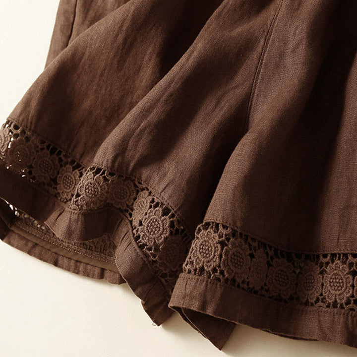 Pantaloncini da donna in cotone e lino con lacci e tasche, in tinta unita, con fondo in pizzo cavo , Buddha Stones - image 39