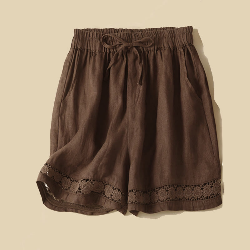 Pantaloncini da donna in cotone e lino con lacci e tasche, in tinta unita, con fondo in pizzo cavo , Buddha Stones - Siena - US12, UK/AU16, EU44 (3XL) - image 37