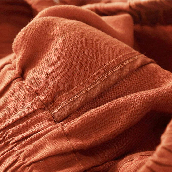 Pantaloncini da donna in cotone e lino con lacci e tasche, in tinta unita, con fondo in pizzo cavo , Buddha Stones - image 47