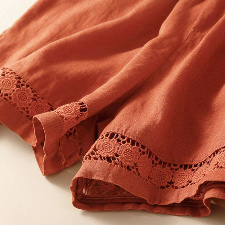 Pantaloncini da donna in cotone con lacci e tasche, modello Buddha Stones, tinta unita, con fondo in pizzo cavo - image 46