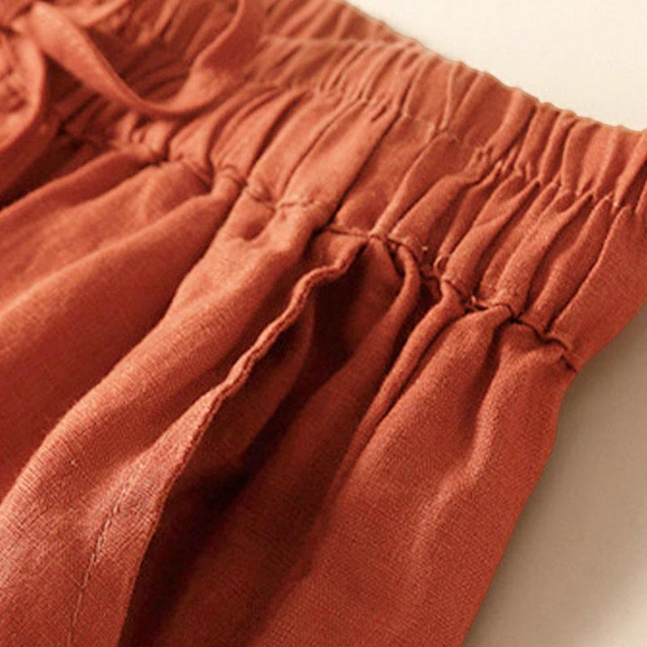 Pantaloncini da donna in cotone e lino con lacci e tasche, in tinta unita, con fondo in pizzo cavo , Buddha Stones - image 45