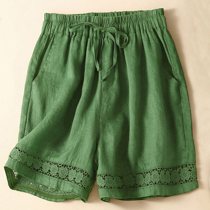 Pantaloncini da donna in cotone con lacci e tasche, modello Buddha Stones, tinta unita, con fondo in pizzo cavo - image 34