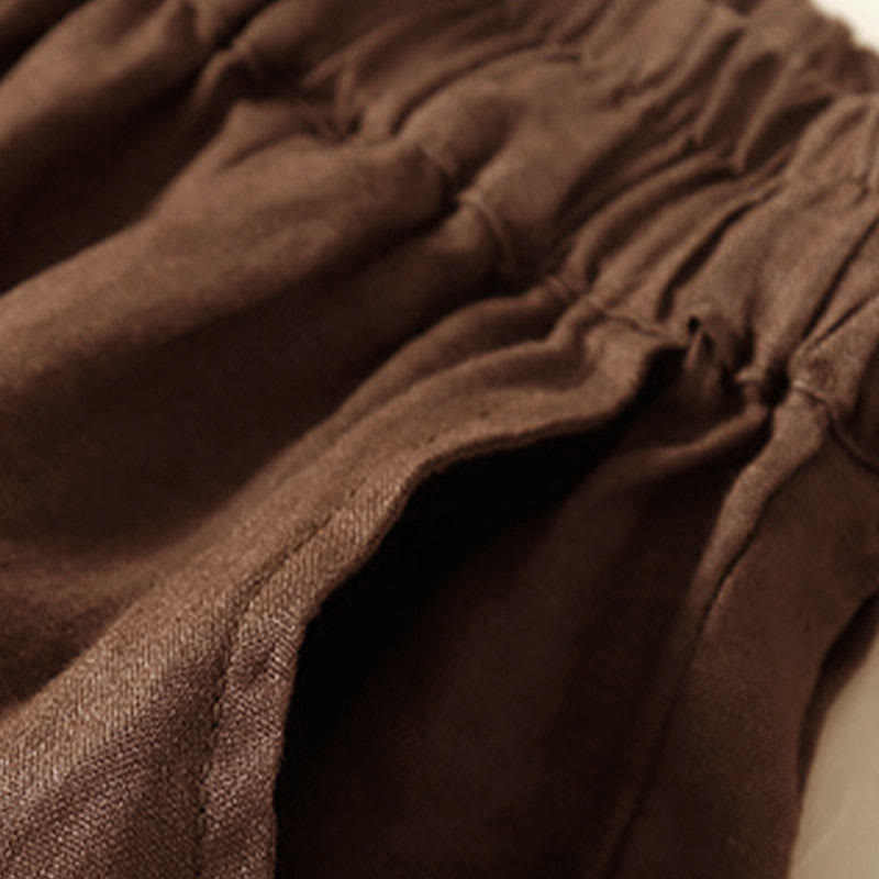Pantaloncini da donna in cotone e lino con lacci e tasche, in tinta unita, con fondo in pizzo cavo , Buddha Stones - image 38