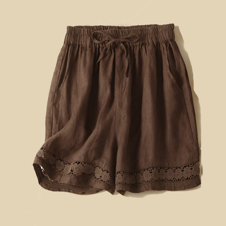 Pantaloncini da donna in cotone con lacci e tasche, modello Buddha Stones, tinta unita, con fondo in pizzo cavo - Siena - US12, UK/AU16, EU44 (3XL) - image 16