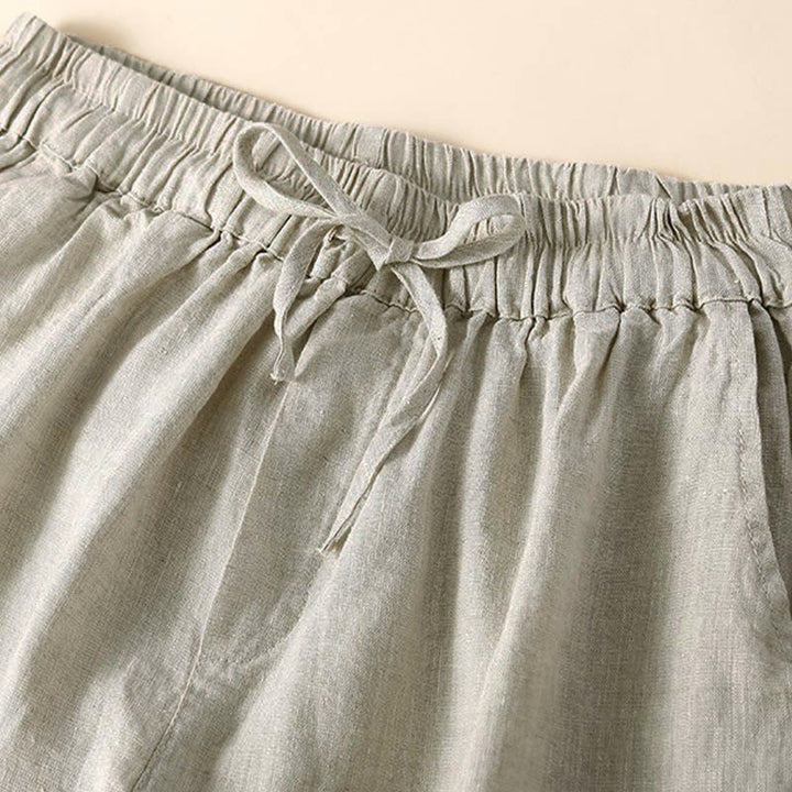 Pantaloncini da donna in cotone e lino con lacci e tasche, in tinta unita, con fondo in pizzo cavo , Buddha Stones - image 8