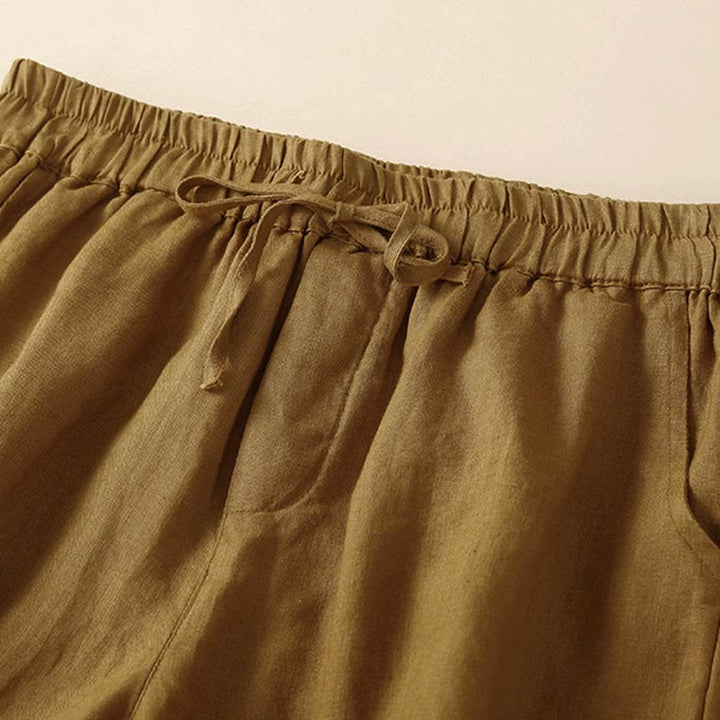 Pantaloncini da donna in cotone e lino con lacci e tasche, in tinta unita, con fondo in pizzo cavo , Buddha Stones - image 25