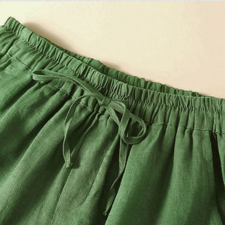 Pantaloncini da donna in cotone e lino con lacci e tasche, in tinta unita, con fondo in pizzo cavo , Buddha Stones - image 31