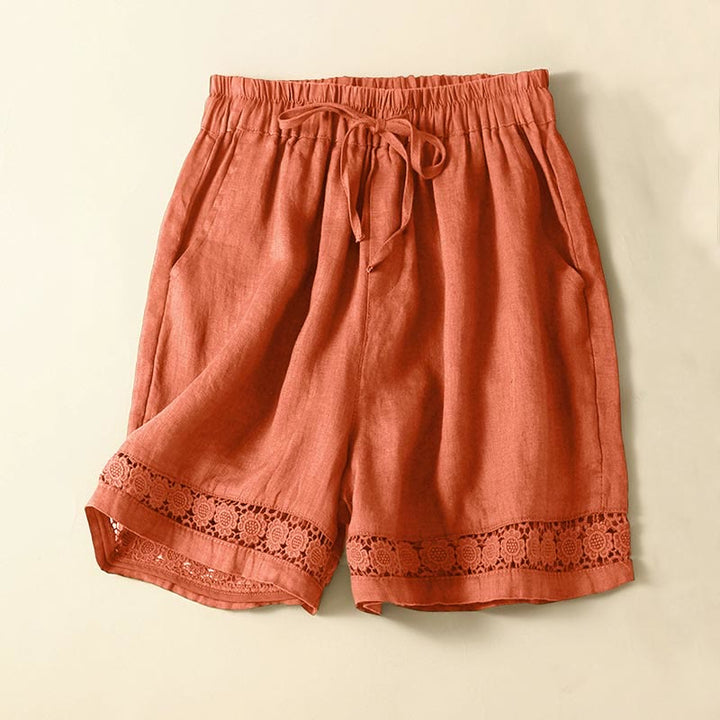 Pantaloncini da donna in cotone e lino con lacci e tasche, in tinta unita, con fondo in pizzo cavo , Buddha Stones - Arancione scuro - US12, UK/AU16, EU44 (3XL) - image 44