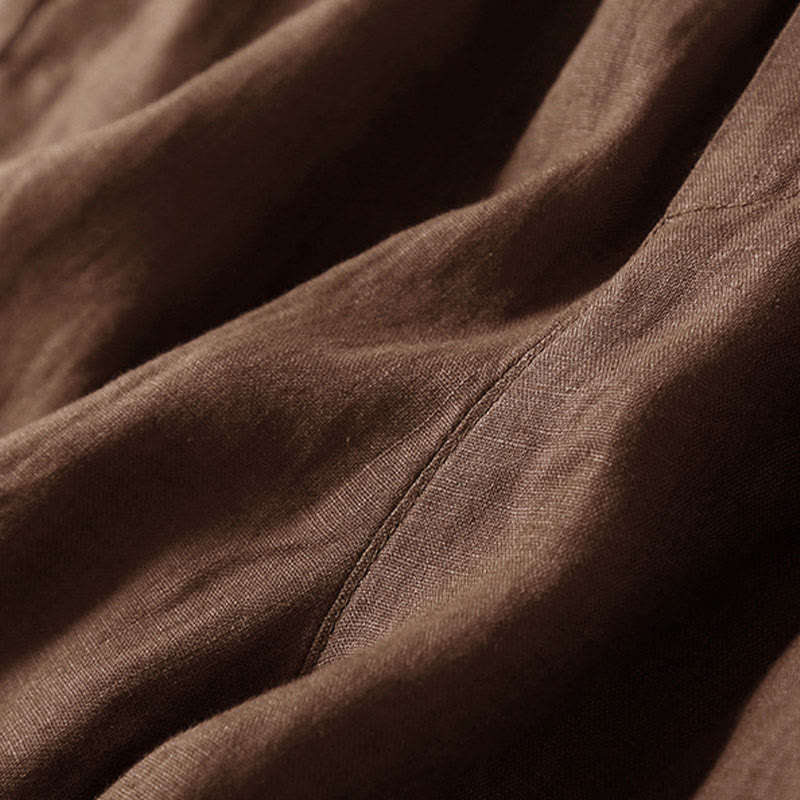 Pantaloncini da donna in cotone e lino con lacci e tasche, in tinta unita, con fondo in pizzo cavo , Buddha Stones - image 42