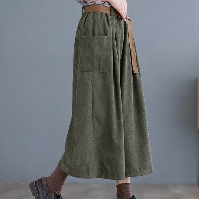 Pantaloni in velluto a coste di cotone con tasche e cintura, Buddha Stones Retro, da donna, a gamba larga, lunghezza 7-8 - image 13