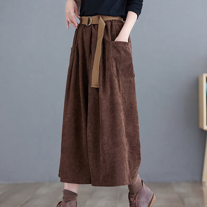 Pantaloni in velluto a coste di cotone con tasche e cintura, Buddha Stones Retro, da donna, a gamba larga, lunghezza 7-8 - image 18