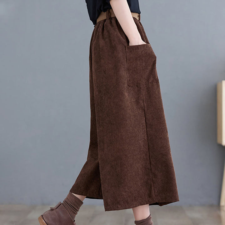 Pantaloni in velluto a coste di cotone con tasche e cintura, Buddha Stones Retro, da donna, a gamba larga, lunghezza 7-8 - image 19