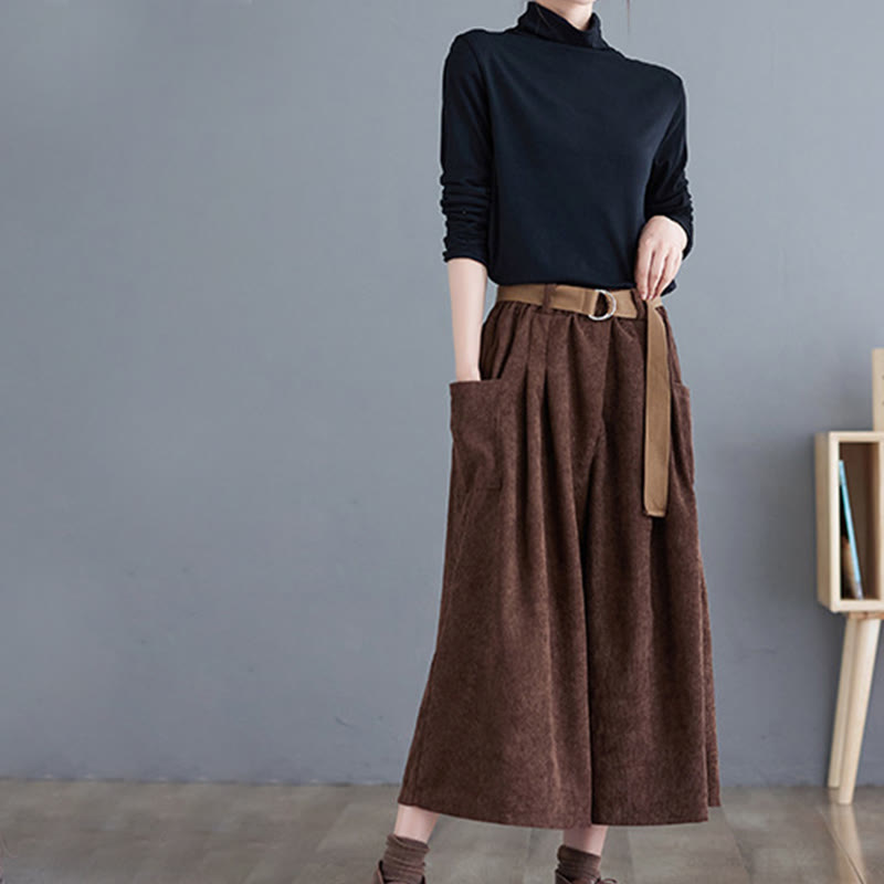 Pantaloni in velluto a coste di cotone con tasche e cintura, Buddha Stones Retro, da donna, a gamba larga, lunghezza 7-8 - image 22