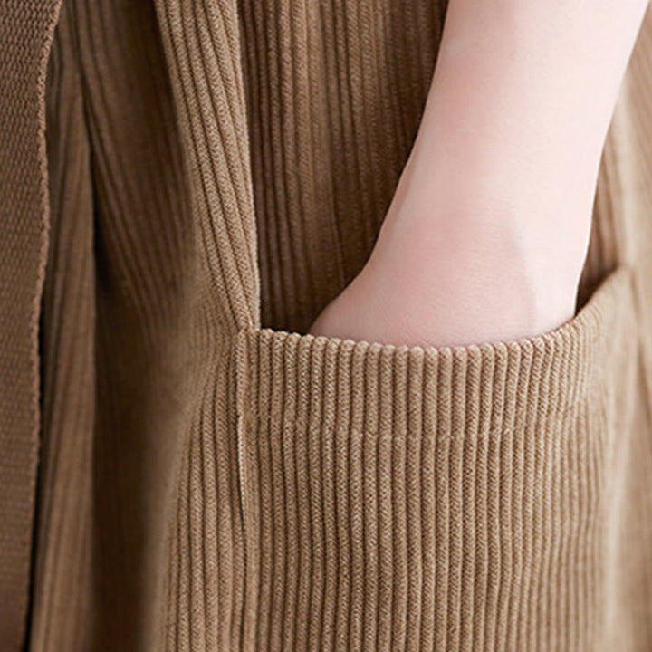 Pantaloni in velluto a coste da donna Buddha Stones Retro, a gamba larga, lunghezza 7-8, con tasche e cintura - image 9