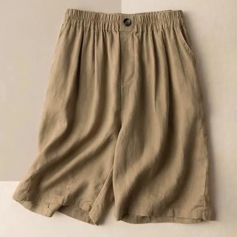 Pantaloncini da donna in lino e cotone con tasche , Buddha Stones, casual, estivi, tinta unita, con cerniera e bottoni - BurlyWood - US8-10, UK/AU12-14, EU40-42 (3XL) - image 1