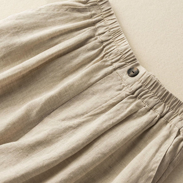 Pantaloncini da donna estivi casual con bottoni, in cotone e lino, con motivo Buddha Stones e tasche. - image 7