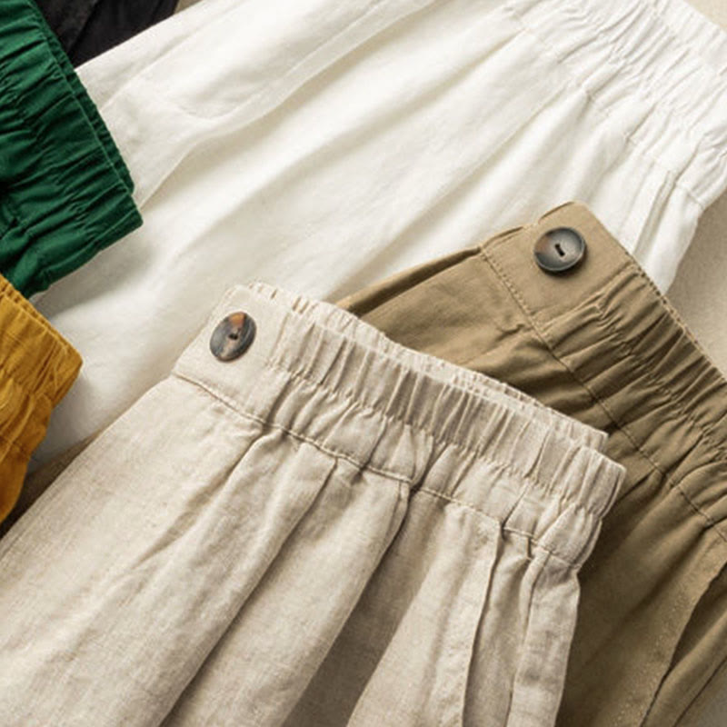 Pantaloncini da donna in lino e cotone con tasche , Buddha Stones, casual, estivi, tinta unita, con cerniera e bottoni - image 18