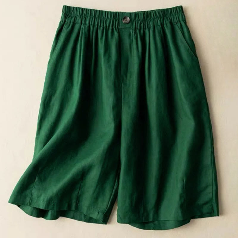 Pantaloncini da donna estivi casual con bottoni, in cotone e lino, con motivo Buddha Stones e tasche. - Verde - US8-10, UK/AU12-14, EU40-42 (3XL) - image 4