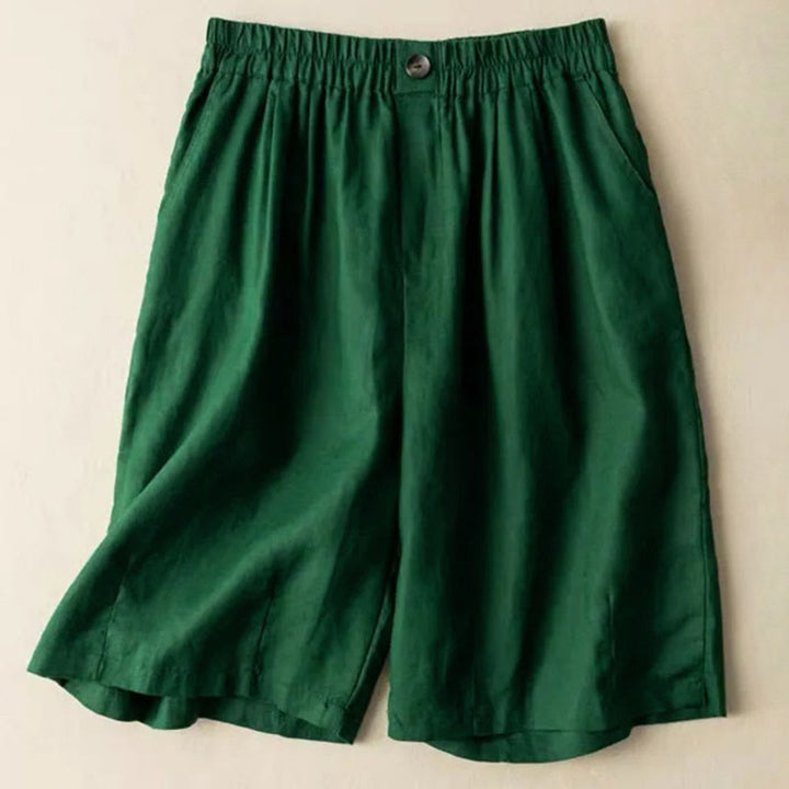 Pantaloncini da donna estivi casual con bottoni, in cotone e lino, con motivo Buddha Stones e tasche. - Verde - US8-10, UK/AU12-14, EU40-42 (3XL) - image 4