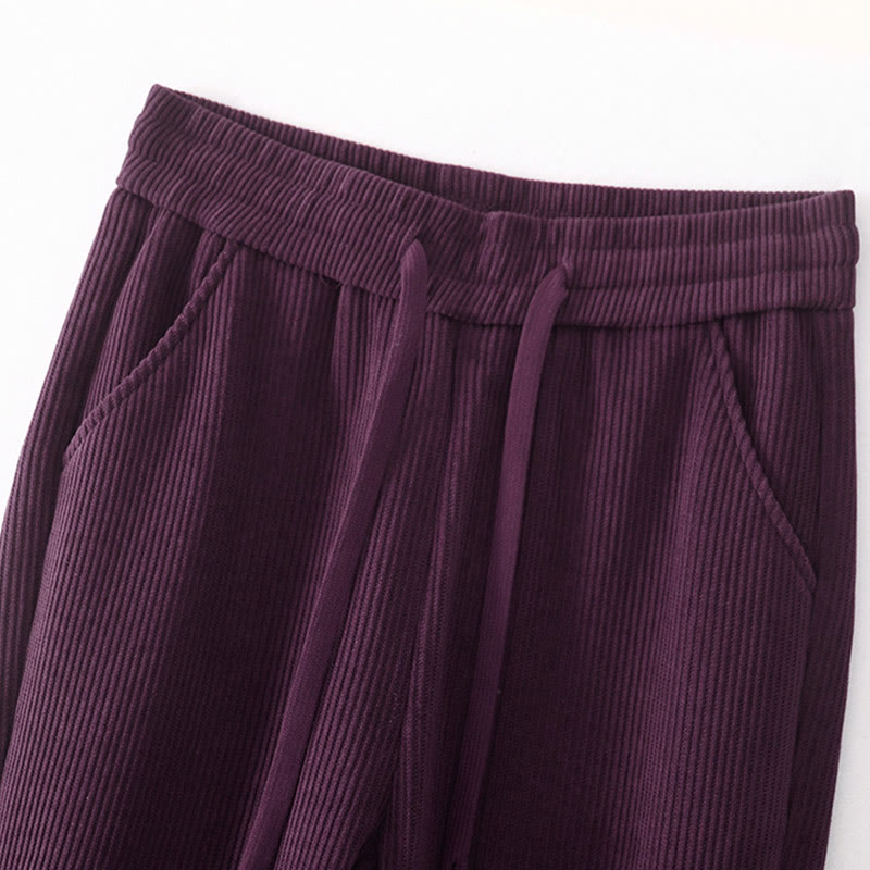 Pantaloni larghi in velluto a coste di cotone con tasche, casual e tinta unita, da donna, modello Buddha Stones - image 29
