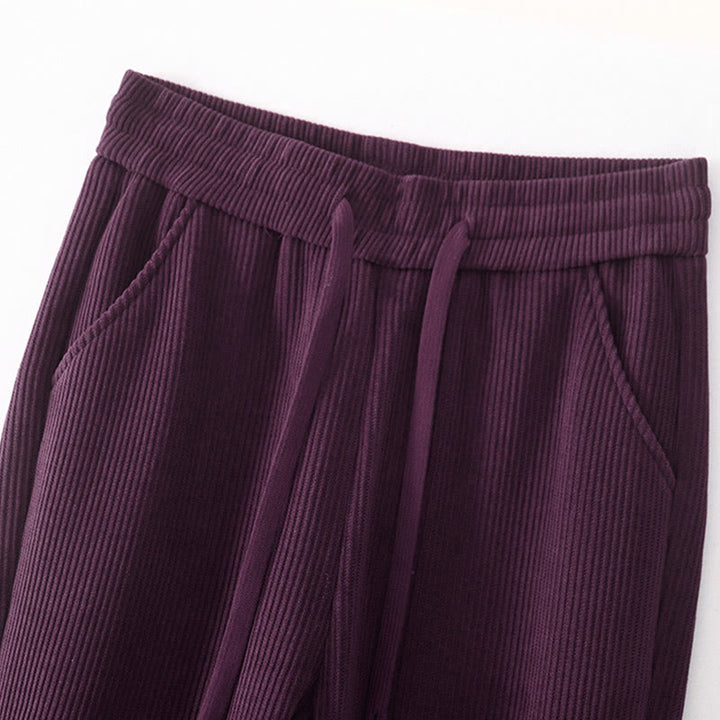 Pantaloni larghi in velluto a coste di cotone con tasche, casual e tinta unita, da donna, modello Buddha Stones - image 29